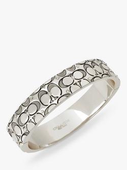 Coach Hinged Engraved Signature C Crystal Bangle - view 2, Silver