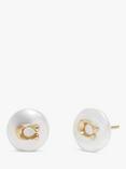 Coach Freshwater Pearl  Coin Stud Earrings, Gold