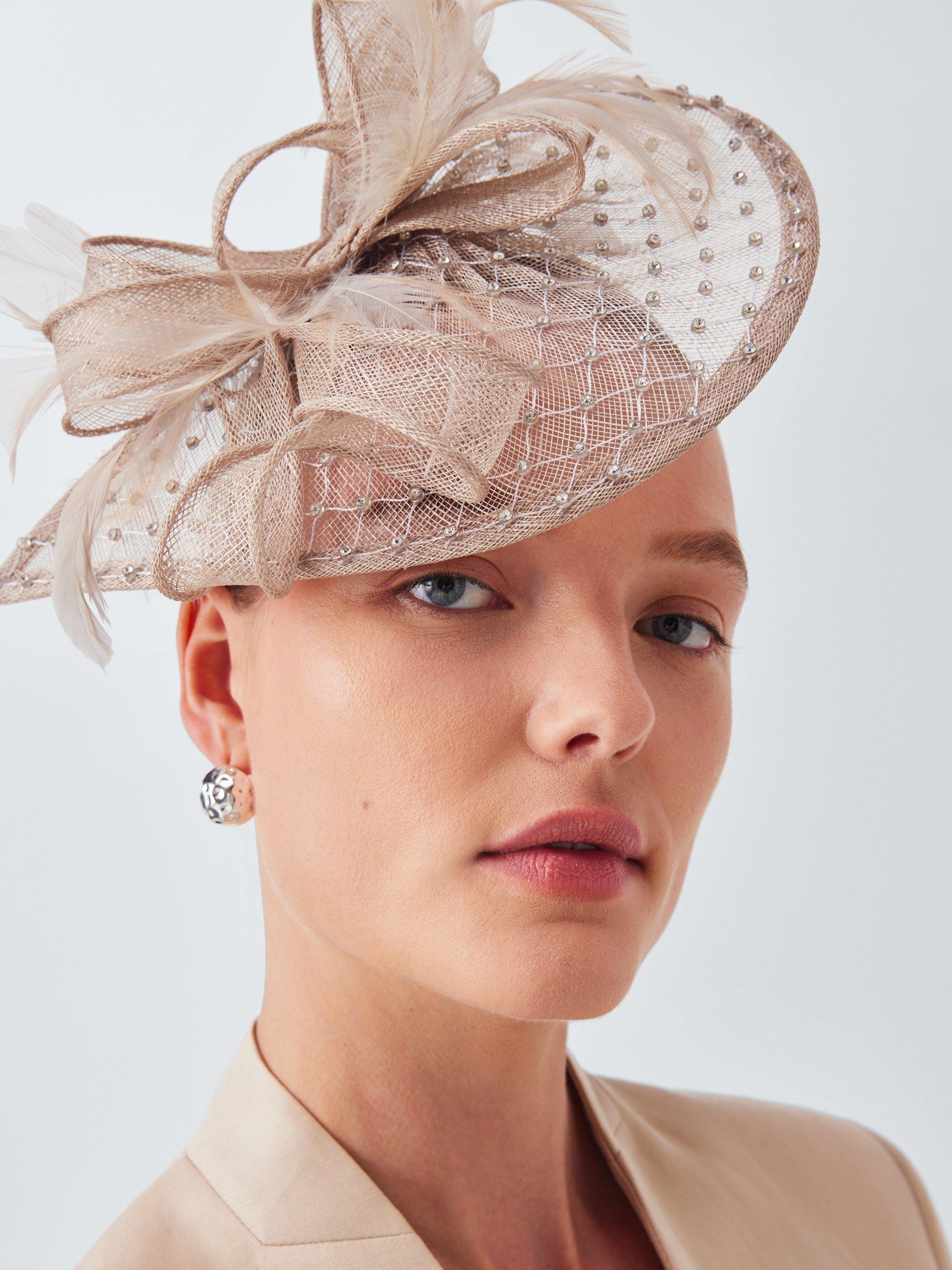 Product image 1 of 4, which shows John Lewis Carina Diamante Teardrop Fascinator, Oyster