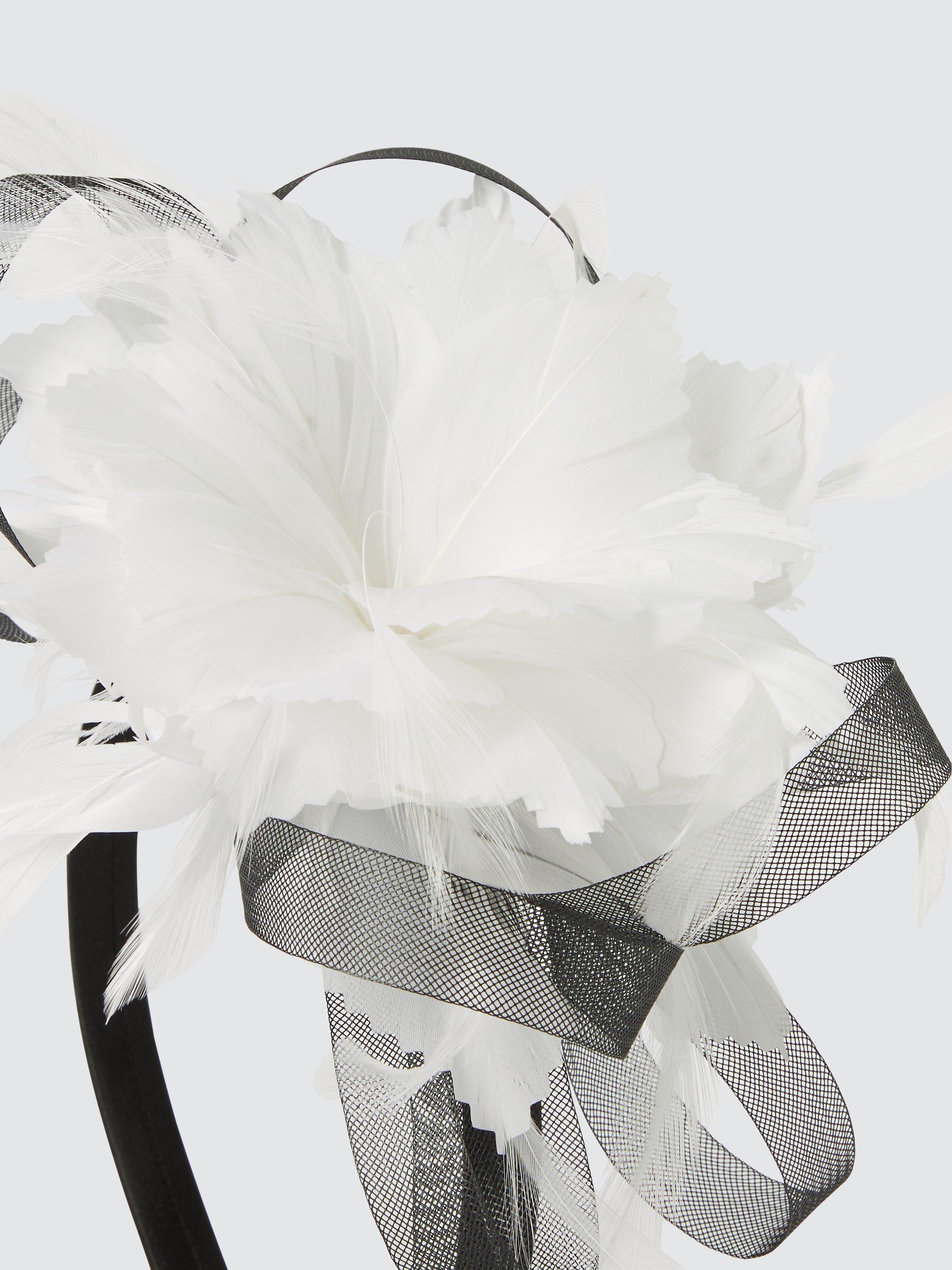 John Lewis Aurora Looped Fascinator, Black/Ivory