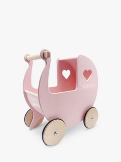 Babyblooms Personalised Wooden Push Pram, Pink, Pink