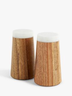 John Lewis Acacia Wood & Marble Salt & Pepper Shaker Set, Natural/White, Natural/White