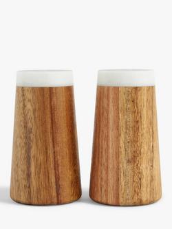 John Lewis Acacia Wood & Marble Salt & Pepper Shaker Set, Natural/White - view 2, Natural/White
