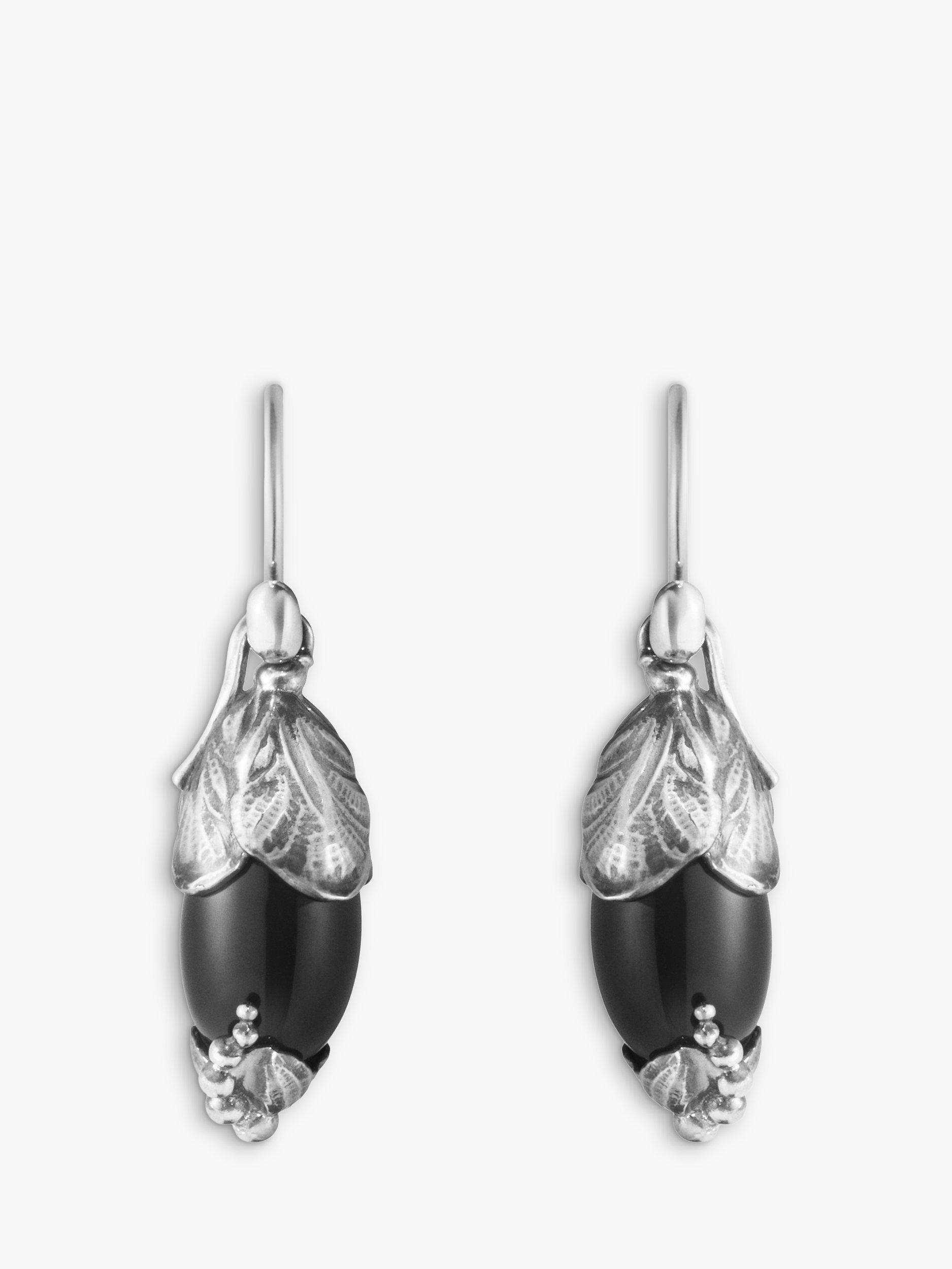 Georg Jensen Blossom Onyx Drop Earrings, Silver