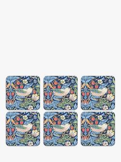 Morris & Co. Strawberry Thief Pure Morris Cork-Backed Coasters, Set of 6, Blue
