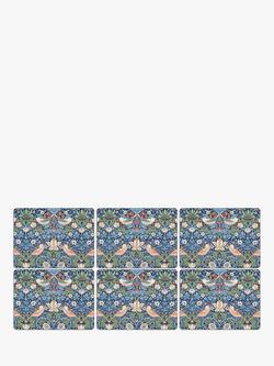 Morris & Co. Strawberry Thief Pure Morris Cork-Backed Placemats, Set of 6, Blue