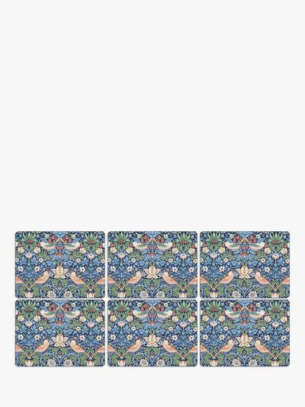 Morris & Co. Strawberry Thief Pure Morris Cork-Backed Placemats, Set of 6, Blue