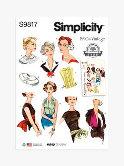 Simplicity Misses' 50s Vintage Neckwear, Headband Dickey and Sash Belt Sewing Pattern, S9817, Multi