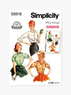 Simplicity Misses' 50s Vintage Blouses Sewing Pattern, S9818, R5