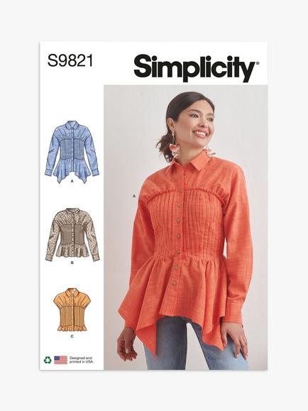 Simplicity Misses' Corseted Waist Blouse Sewing Pattern, S9821, H5