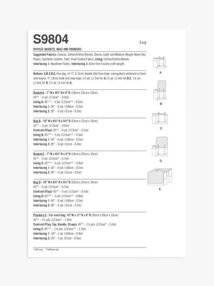 Simplicity Bicycle Bags, Baskets and Panniers Sewing Pattern, S9804OS - view 2, Multi