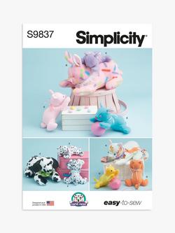 Simplicity Plush Animals Sewing Pattern, S9837, Multi