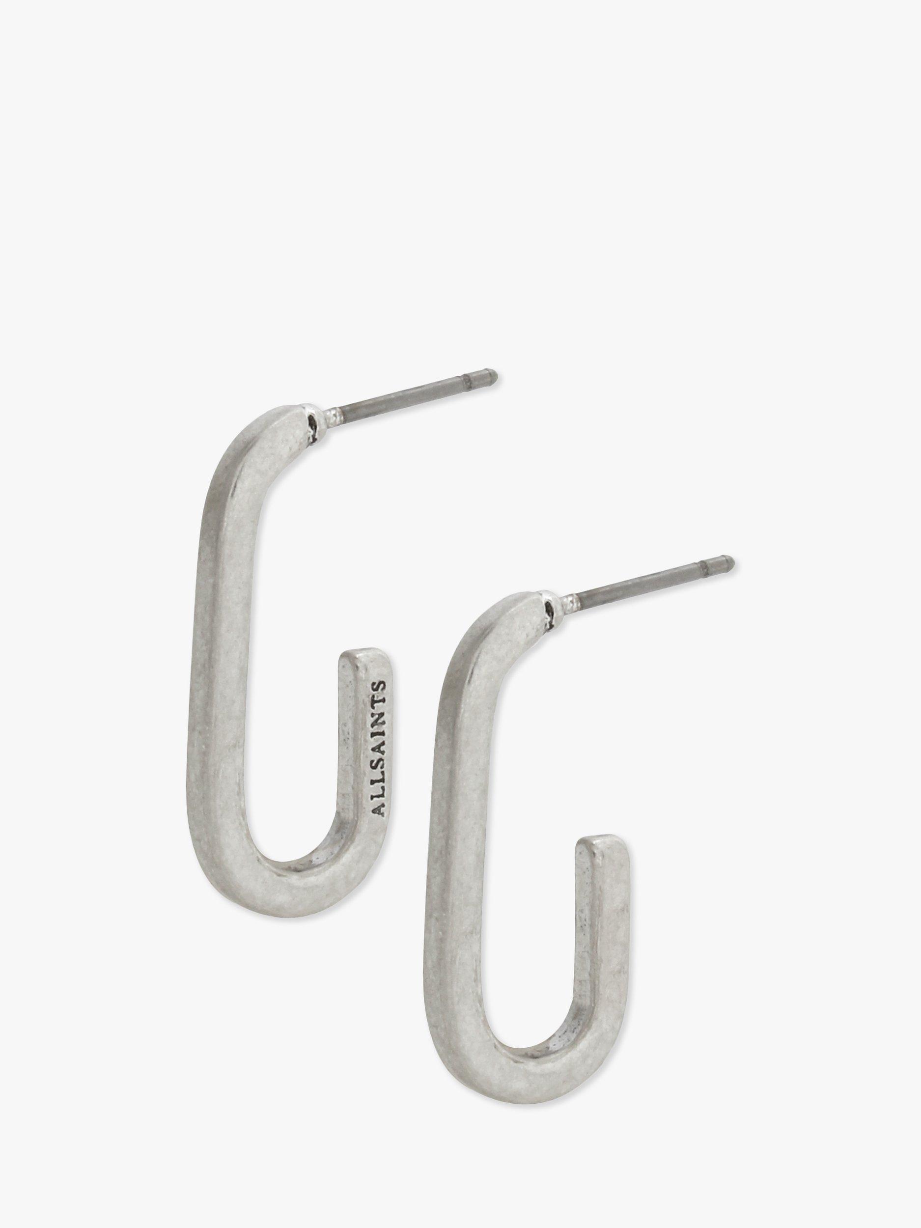 Product image 1 of 4, which shows AllSaints Minimal Small Oval Open Hoop Earrings, Silver