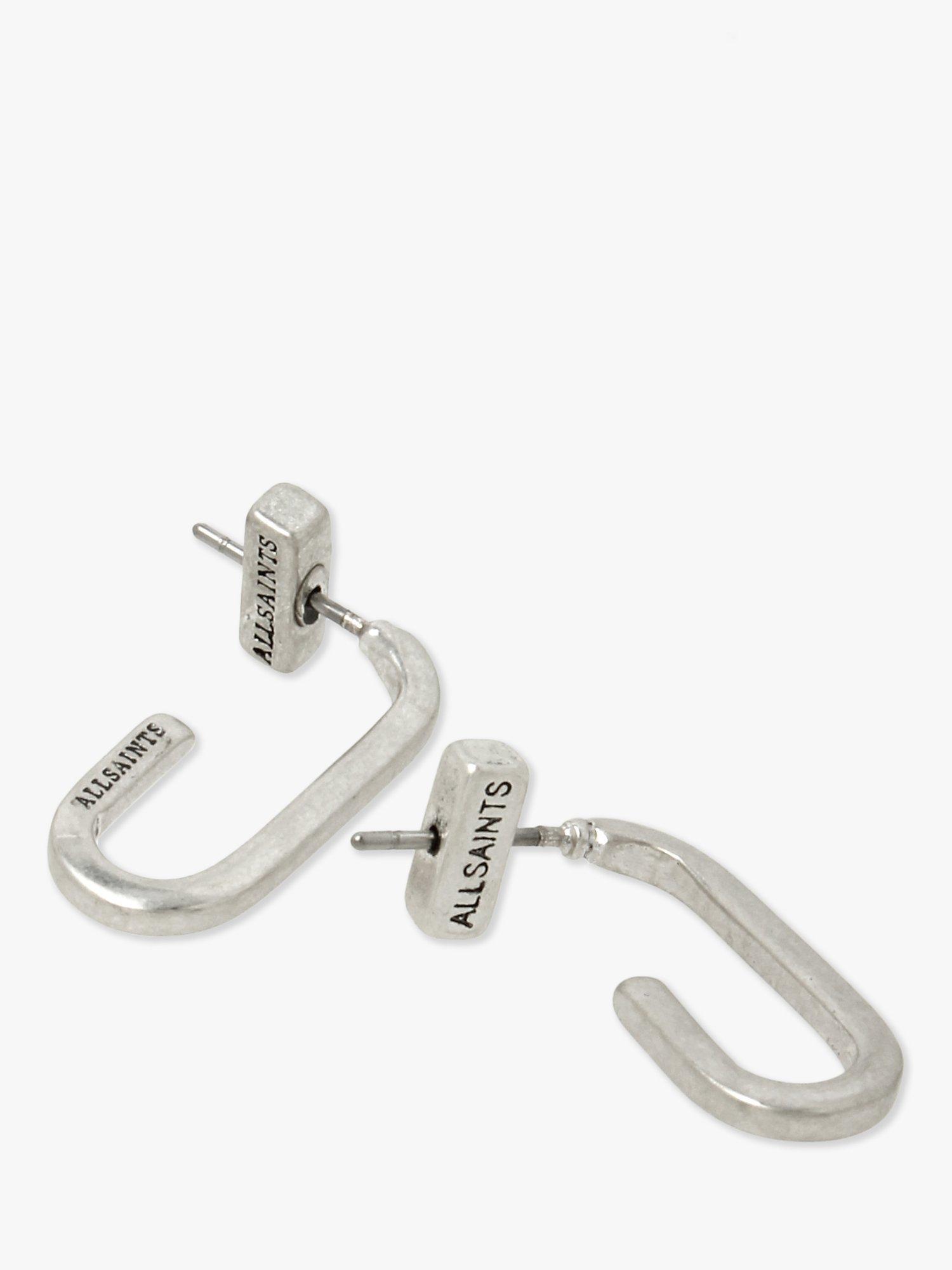 Product image 3 of 4, which shows AllSaints Minimal Small Oval Open Hoop Earrings, Silver