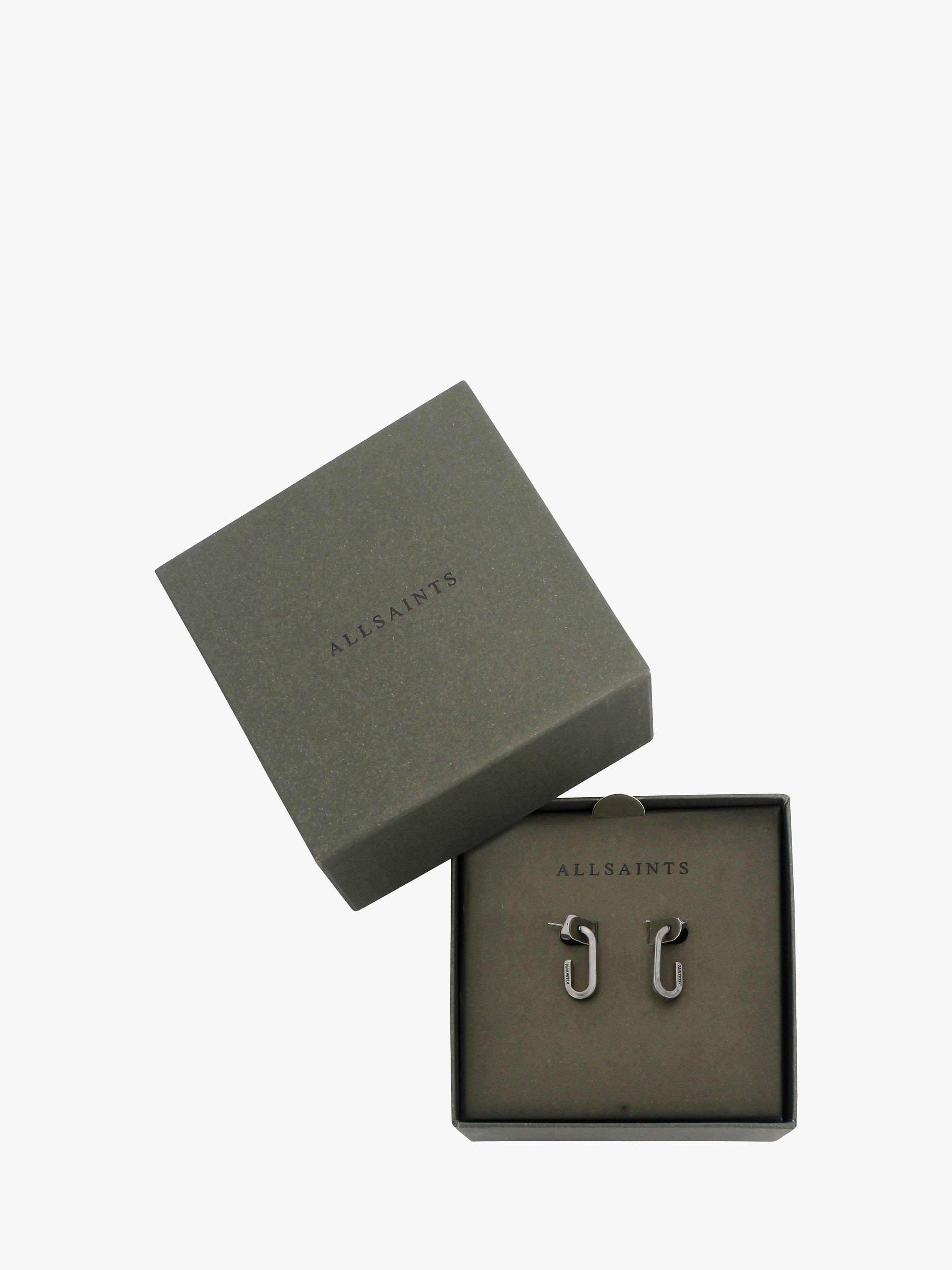 Product image 4 of 4, which shows AllSaints Minimal Small Oval Open Hoop Earrings, Silver