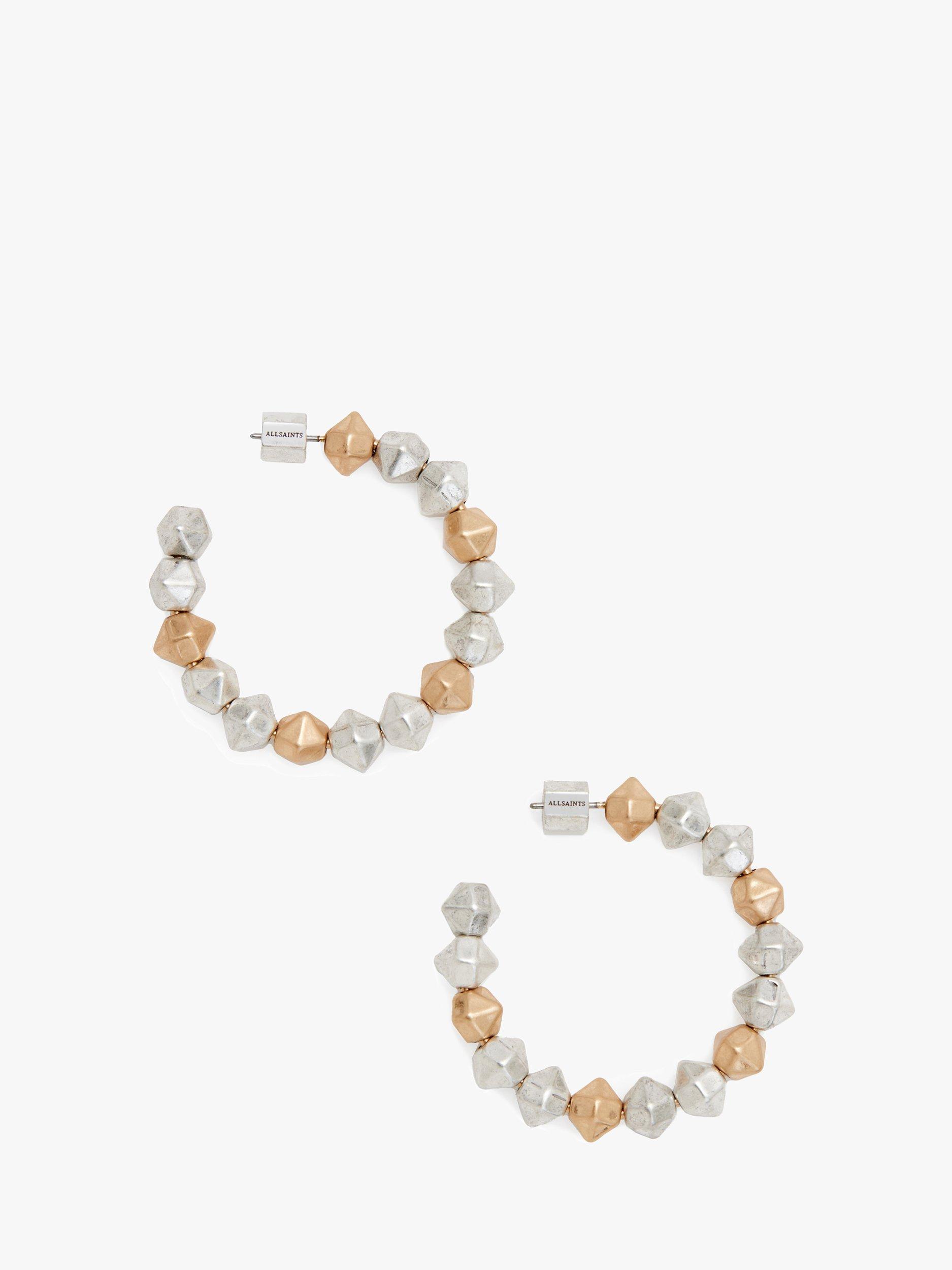 AllSaints Geometric Beaded Hoop Earrings, Silver/Multi