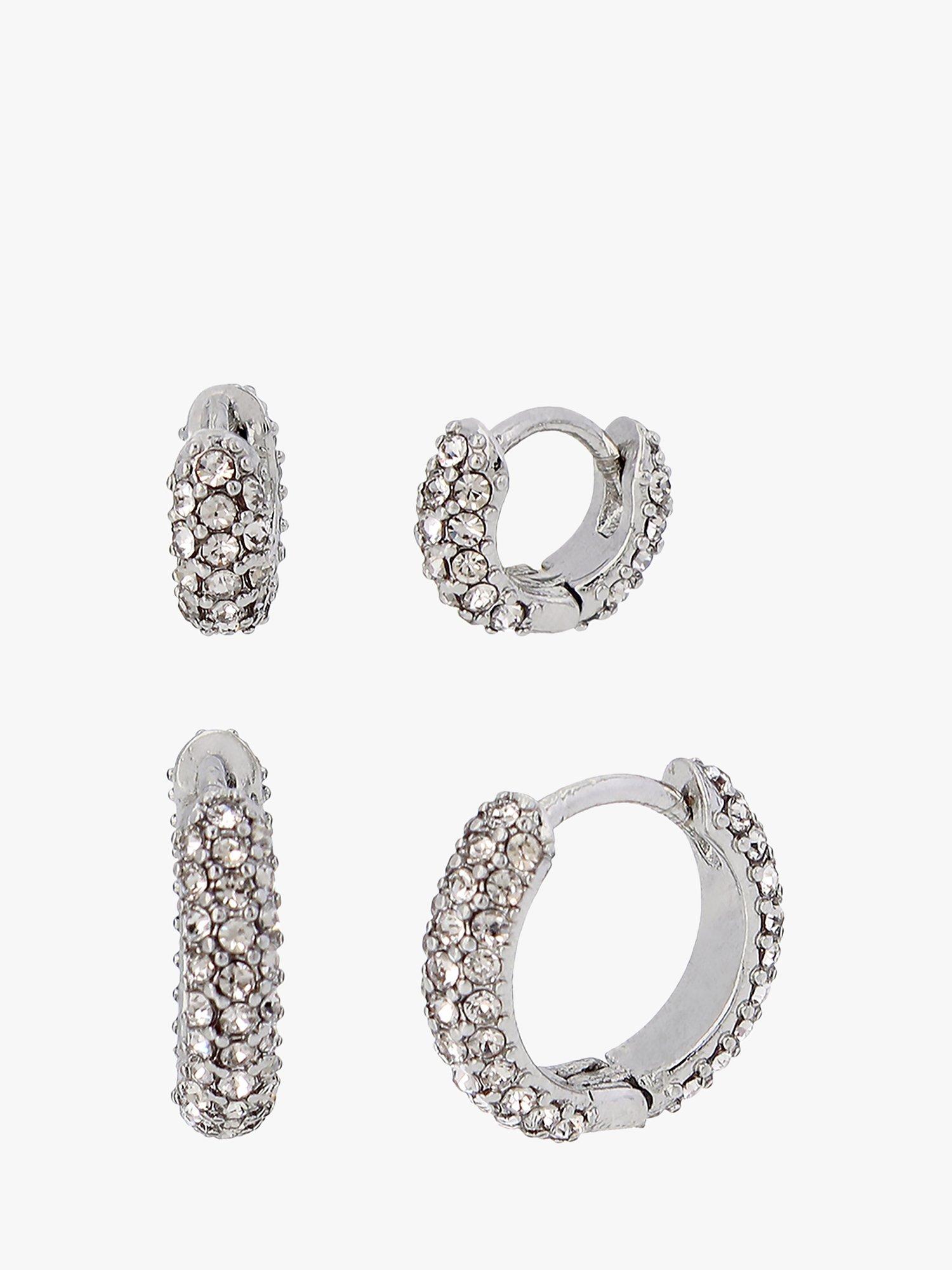 Product image 1 of 2, which shows AllSaints Crystal Mini and Small Hoop Earrings, Set of 2, Silver
