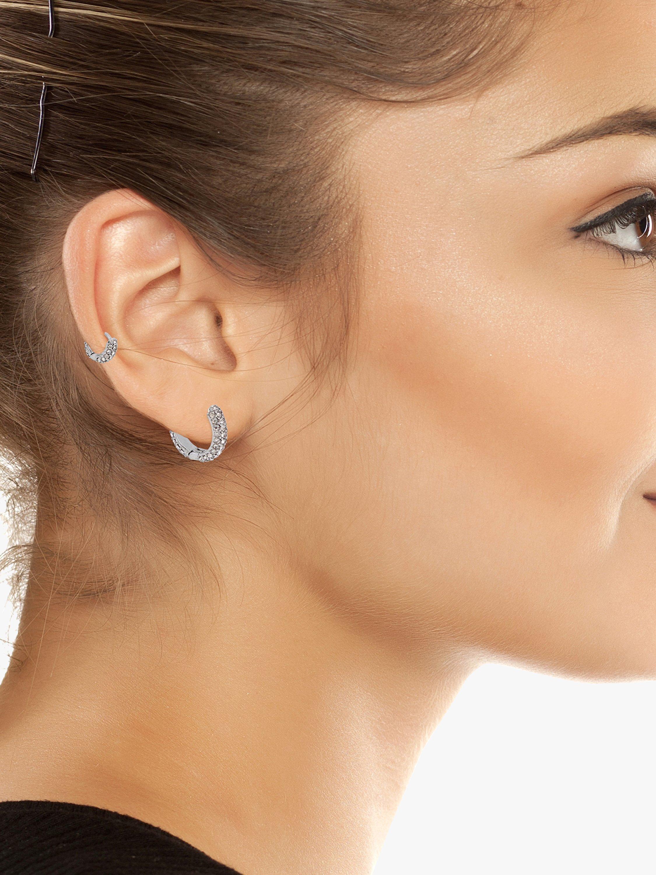 Product image 2 of 2, which shows AllSaints Crystal Mini and Small Hoop Earrings, Set of 2, Silver