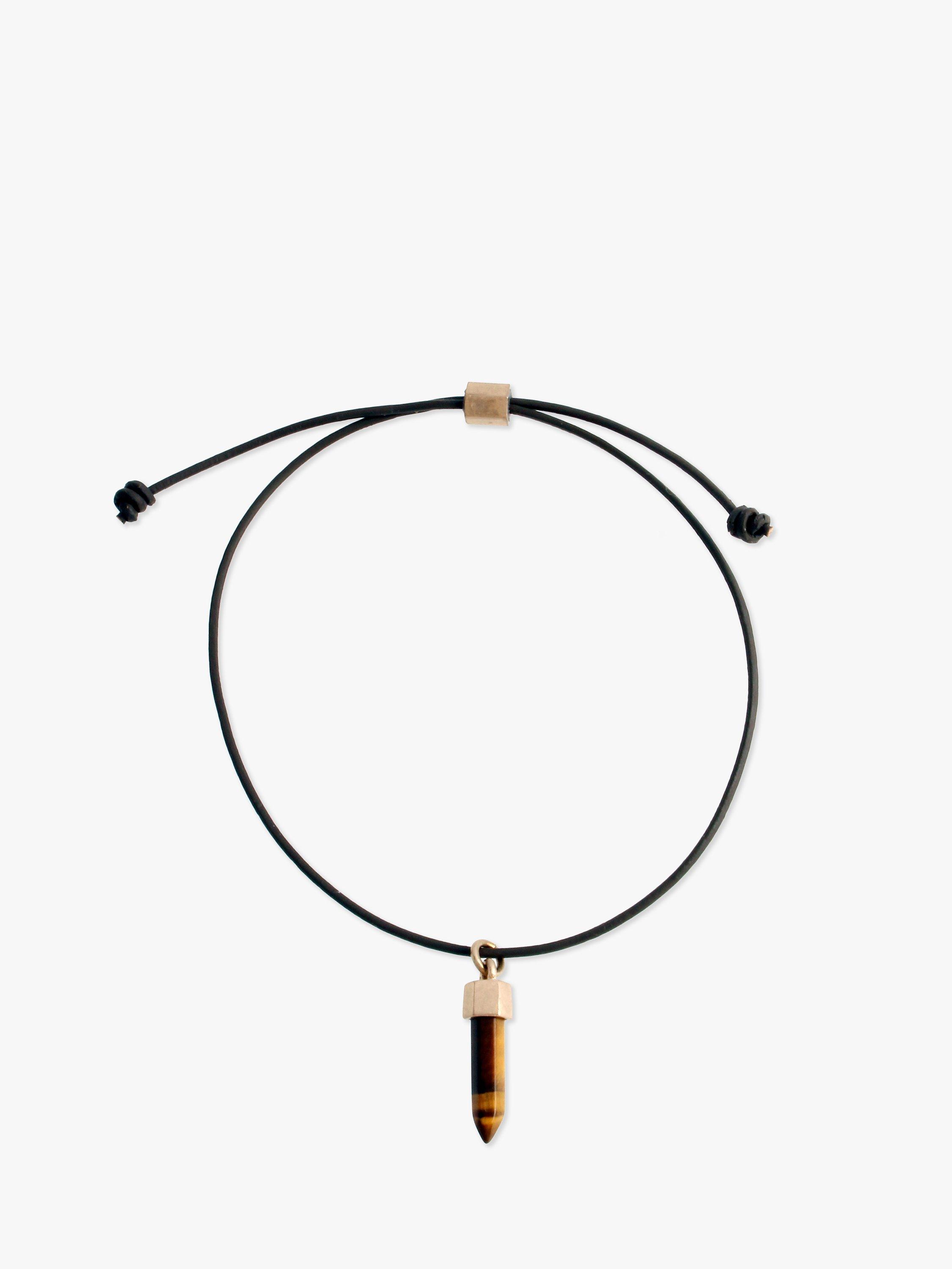 AllSaints Leather Cord and Tiger's Eye Charm Friendship Bracelet, Gold/Black