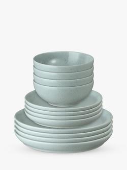 Denby Teal Speckle Stoneware Coupe Dinnerware Set, 12 Piece, Teal, Blue