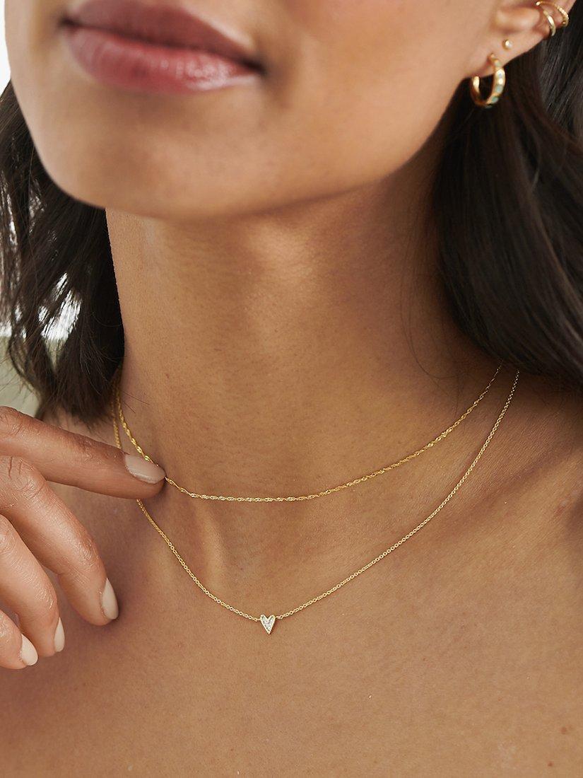 Product image 2 of 6, which shows Edge of Ember 14ct Gold Diamond Heart Pendant Necklace, Yellow Gold