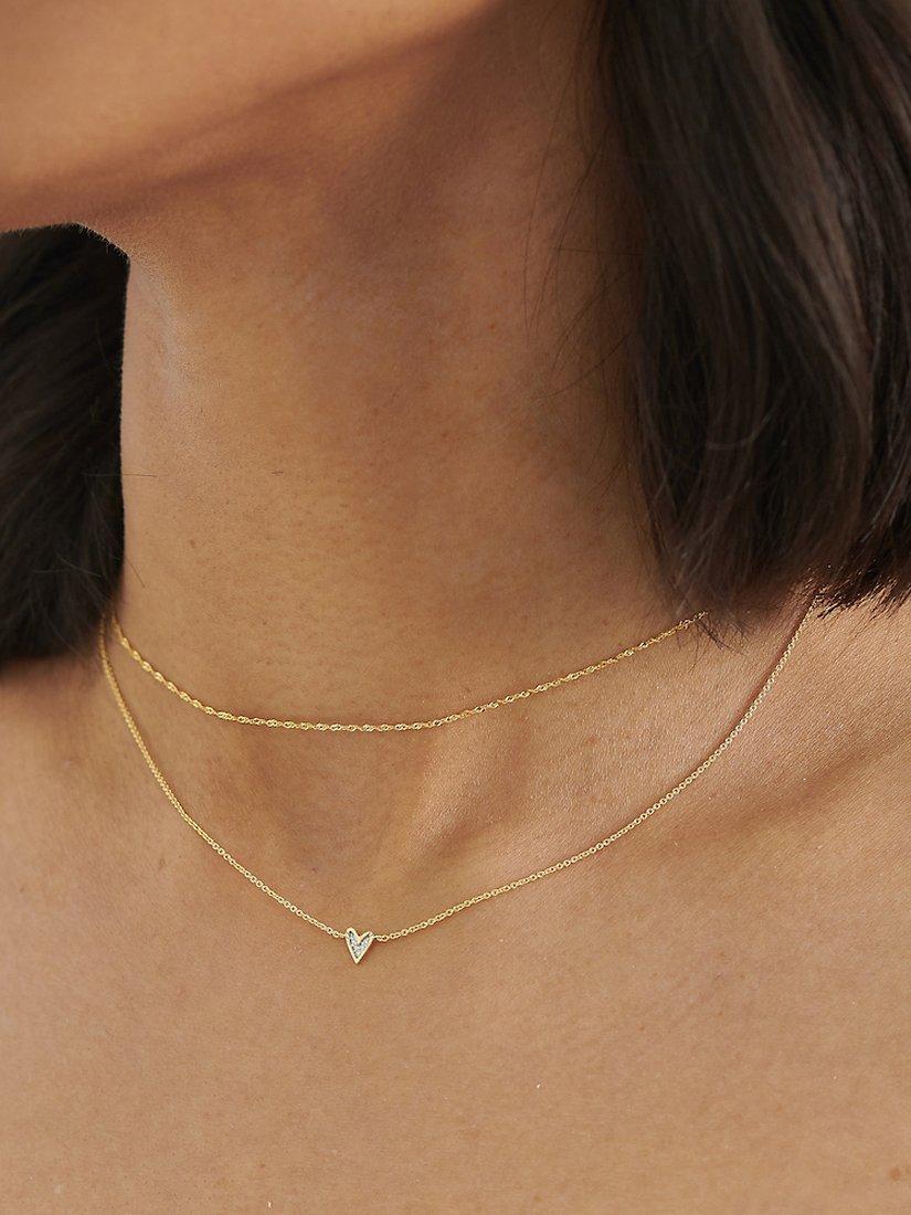 Product image 3 of 6, which shows Edge of Ember 14ct Gold Diamond Heart Pendant Necklace, Yellow Gold