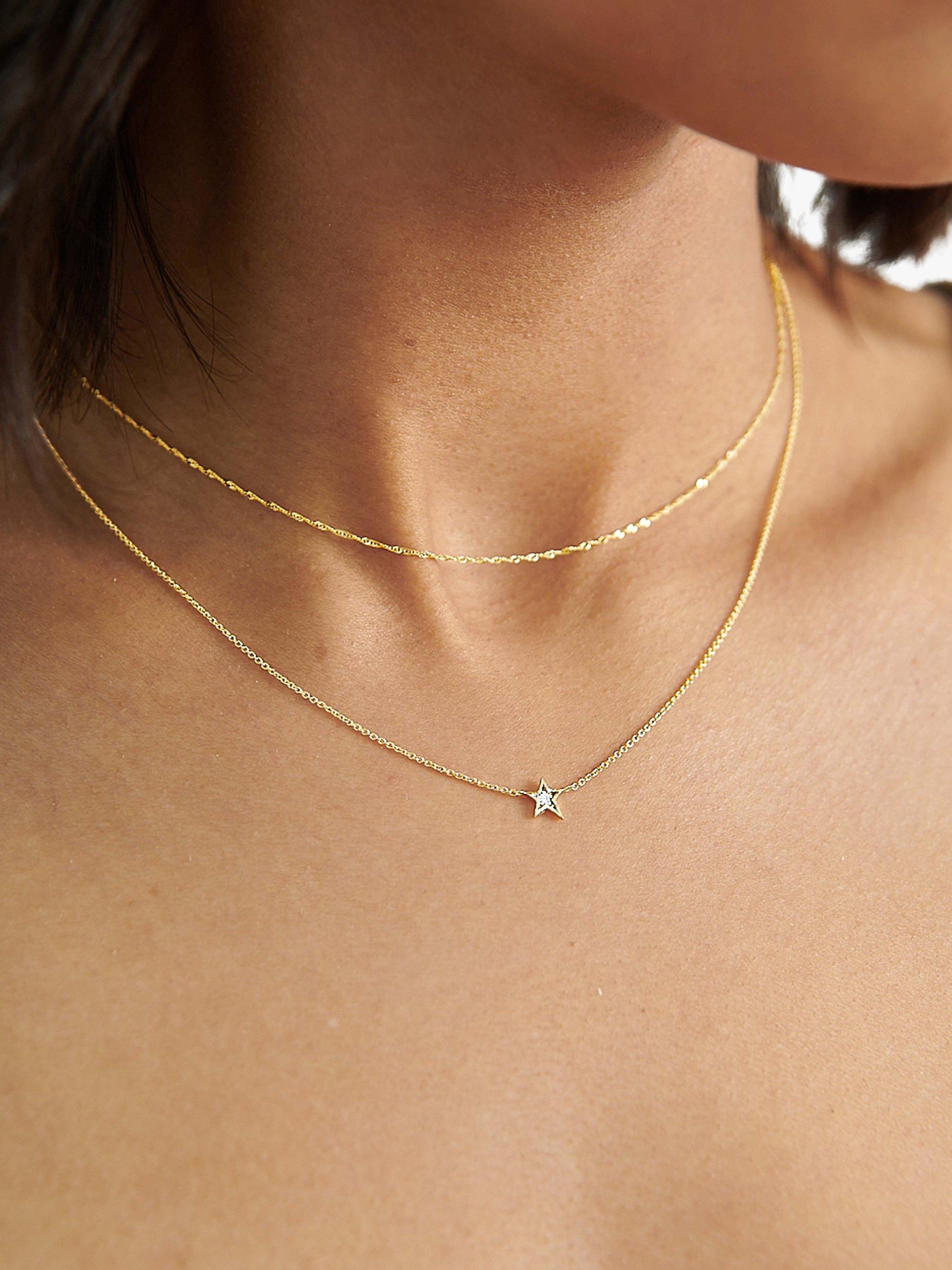 Product image 2 of 5, which shows Edge of Ember 14ct Gold Diamond Star Pendant Necklace, Yellow Gold