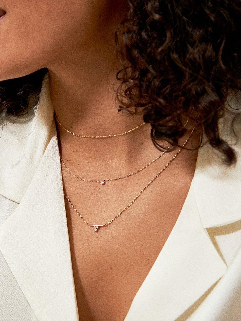 Product image 2 of 6, which shows Edge of Ember 14ct Gold Diamond Trio Pendant Necklace, Yellow Gold