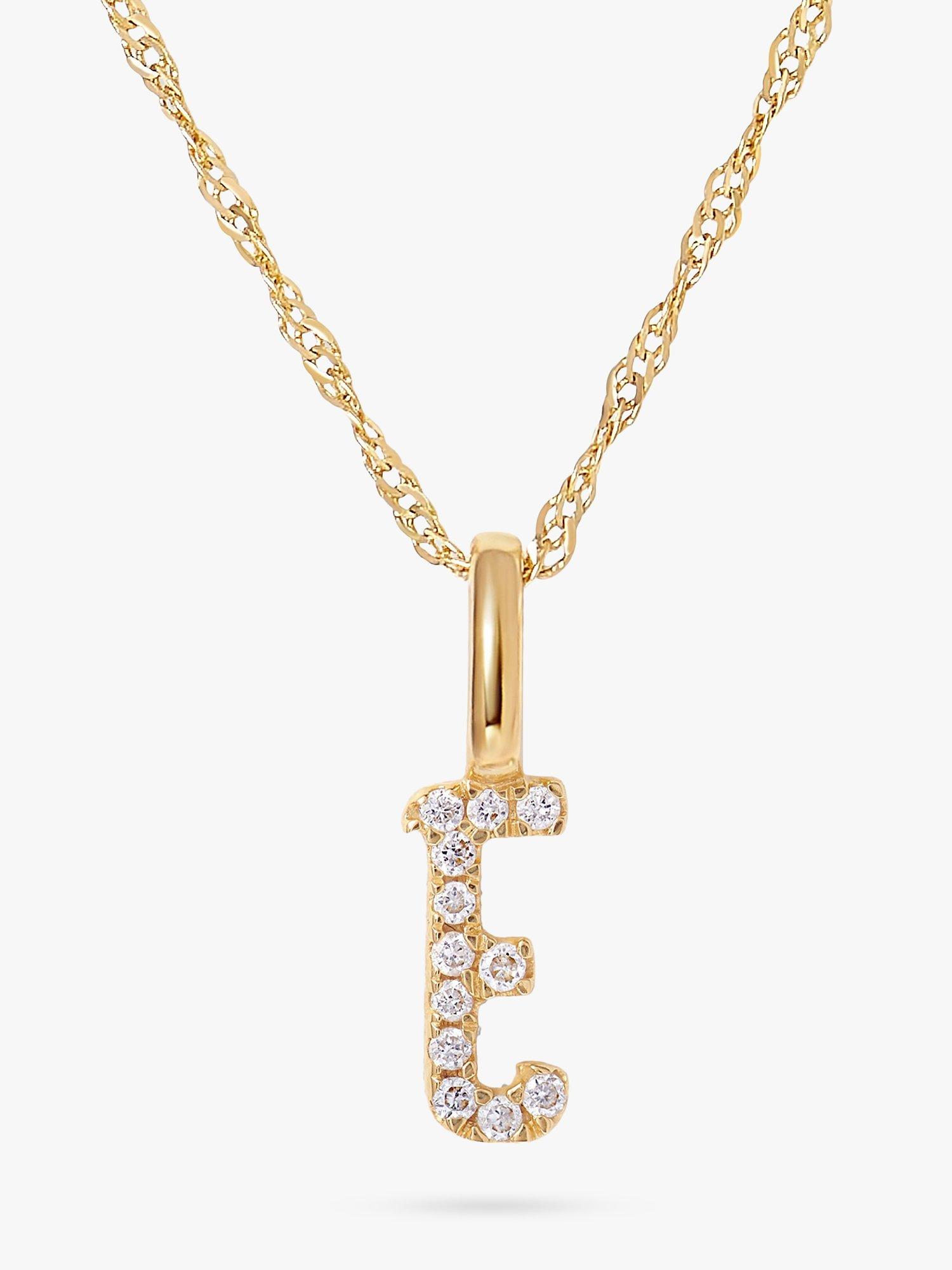 Edge of Ember 14ct Gold Diamond Initial Pendant Necklace, E