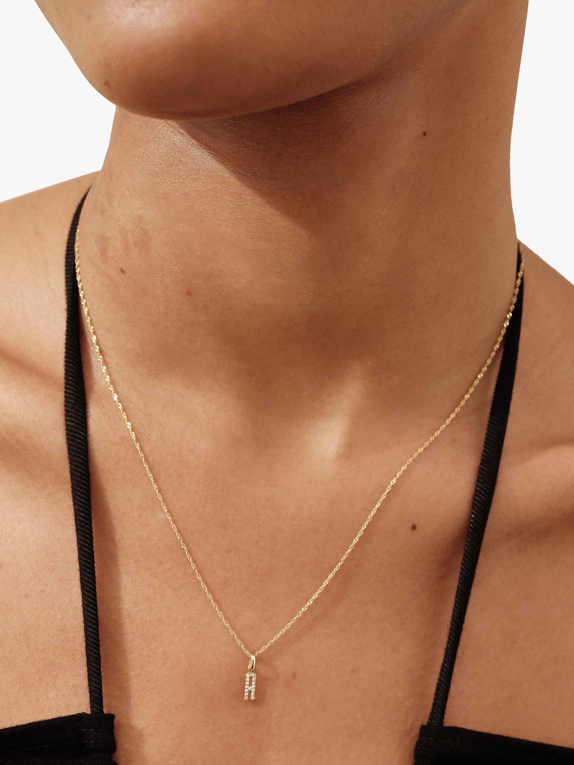 Product image 3 of 7, which shows Edge of Ember 14ct Gold Diamond Initial Pendant Necklace, E