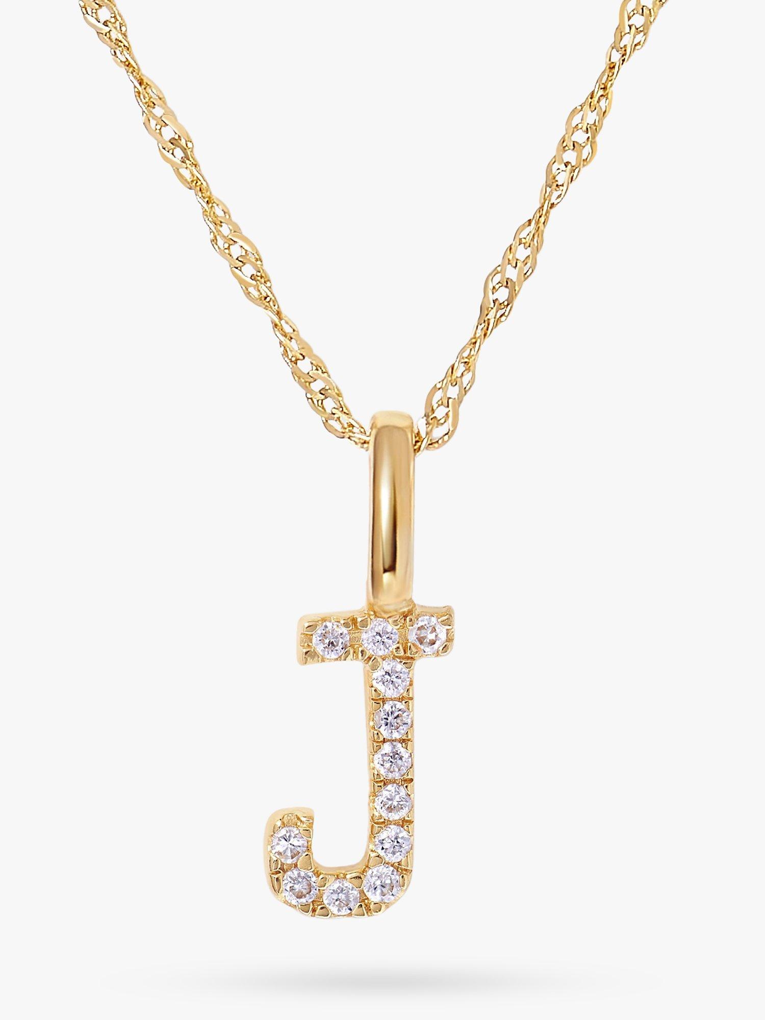 Product image 1 of 6, which shows Edge of Ember 14ct Gold Diamond Initial Pendant Necklace, J