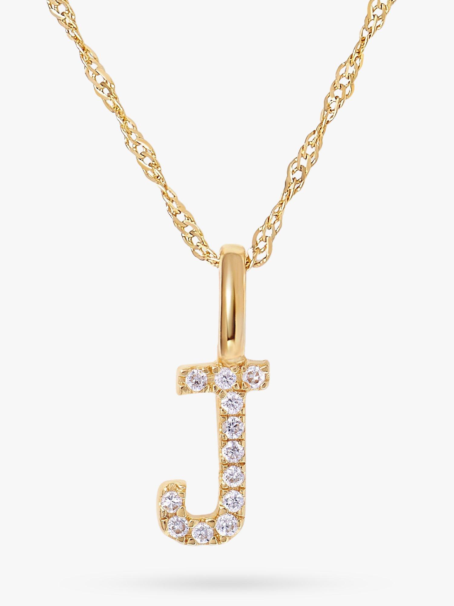 Edge of Ember 14ct Gold Diamond Initial Pendant Necklace, J