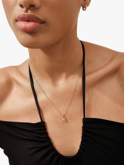 Edge of Ember 14ct Gold Initial Pendant Necklace, Yellow Gold - view 2, A