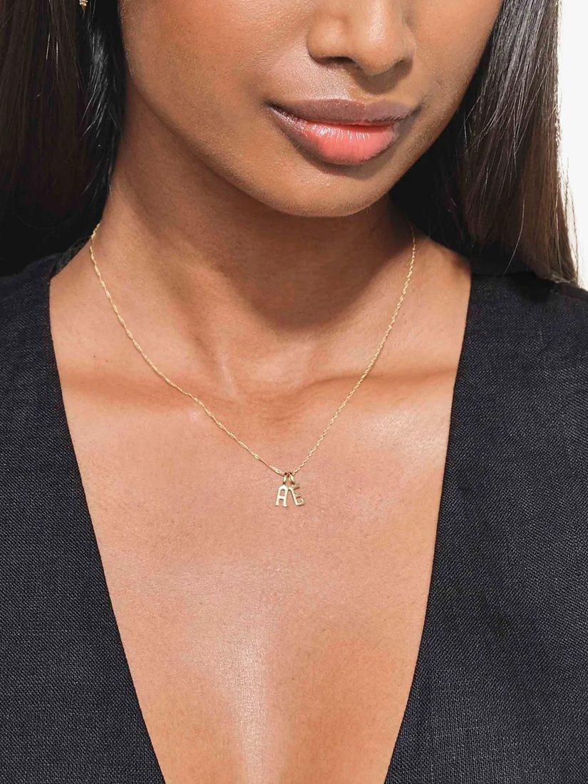 Product image 4 of 6, which shows Edge of Ember 14ct Gold Initial Pendant Necklace, Yellow Gold, A
