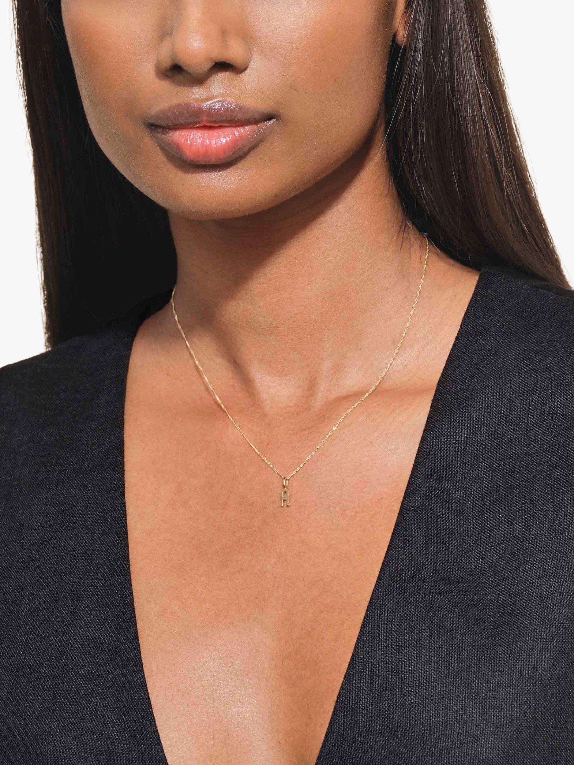 Product image 3 of 5, which shows Edge of Ember 14ct Gold Initial Pendant Necklace, Yellow Gold, E