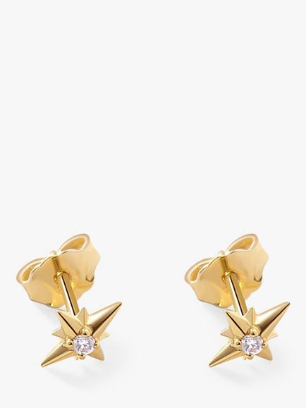 Edge of Ember 14ct Gold Diamond North Star Stud Earrings, Yellow Gold