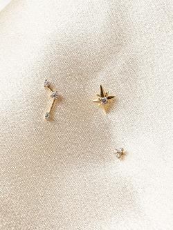 Edge of Ember 14ct Gold Diamond North Star Stud Earrings - view 2, Yellow Gold