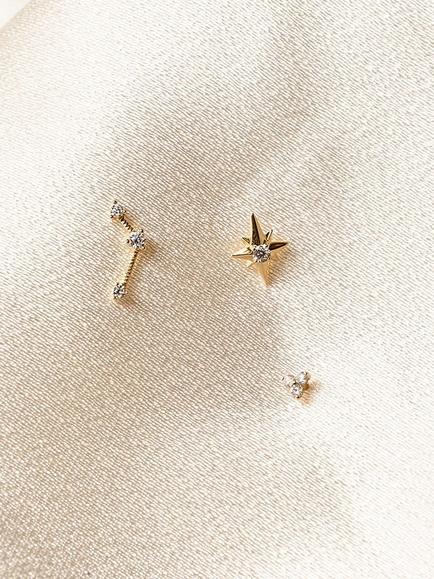 Edge of Ember 14ct Gold Diamond North Star Stud Earrings - view 2, Yellow Gold