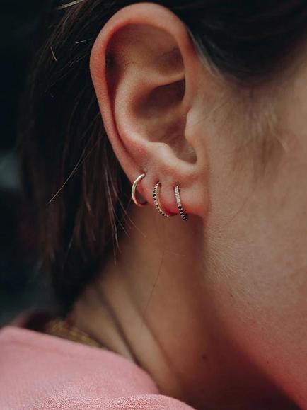 Edge of Ember 14ct Gold Sapphire Huggie Hoop Earrings - view 2, Yellow Gold