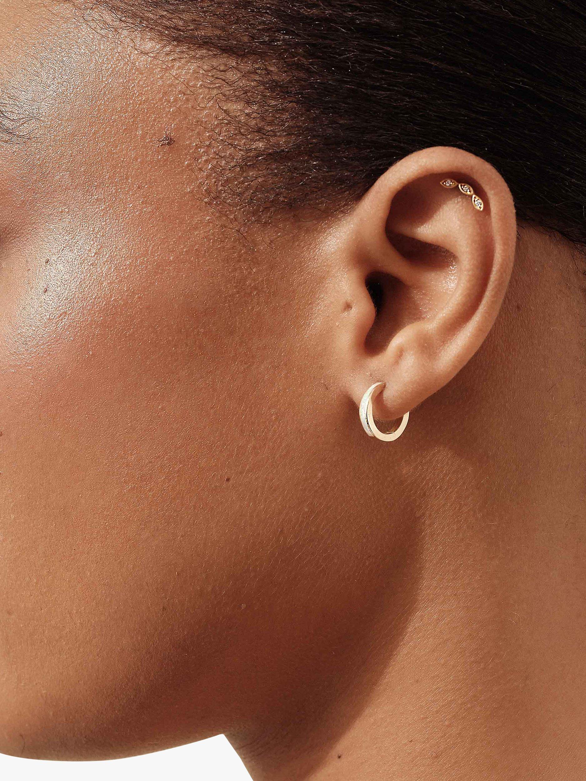 Product image 4 of 7, which shows Edge of Ember 14ct Gold Opal Huggie Hoop Earrings, Yellow Gold