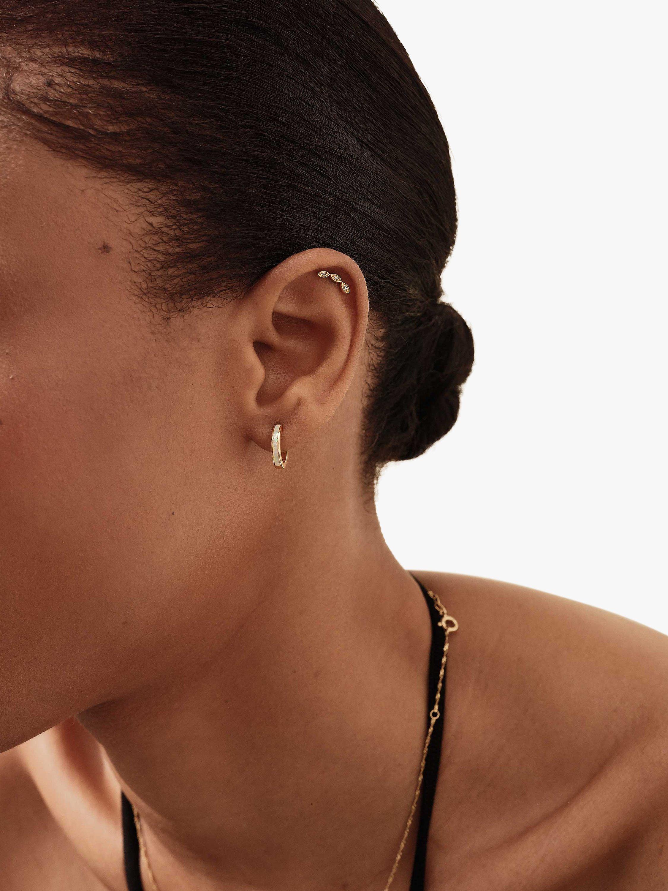 Product image 5 of 7, which shows Edge of Ember 14ct Gold Opal Huggie Hoop Earrings, Yellow Gold