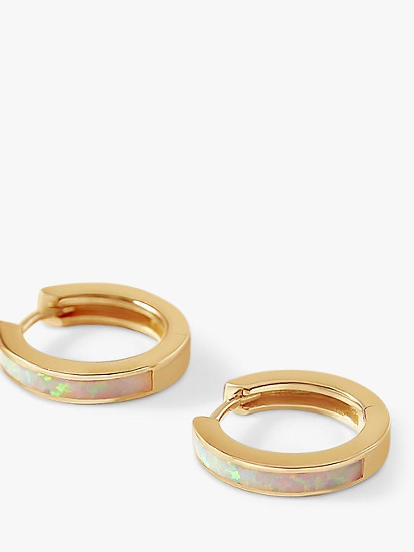 Product image 3 of 7, which shows Edge of Ember 14ct Gold Opal Huggie Hoop Earrings, Yellow Gold