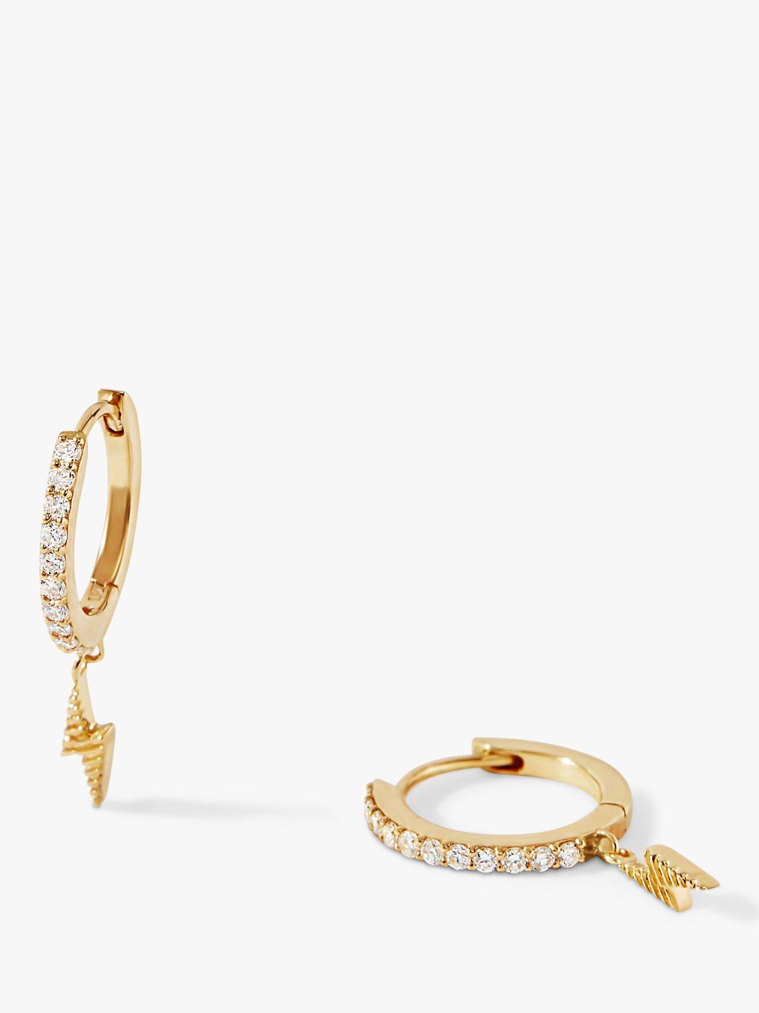 Product image 1 of 9, which shows Edge of Ember 14ct Gold Diamond Lightning Bolt Drop Hoop Earrings, Yellow Gold