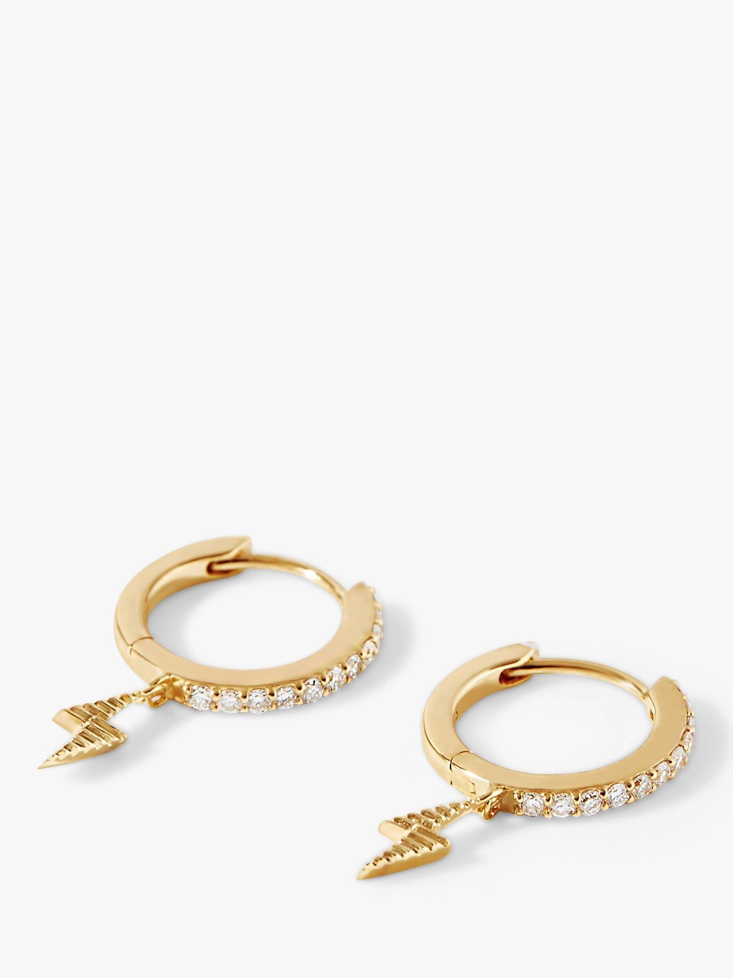 Product image 2 of 9, which shows Edge of Ember 14ct Gold Diamond Lightning Bolt Drop Hoop Earrings, Yellow Gold