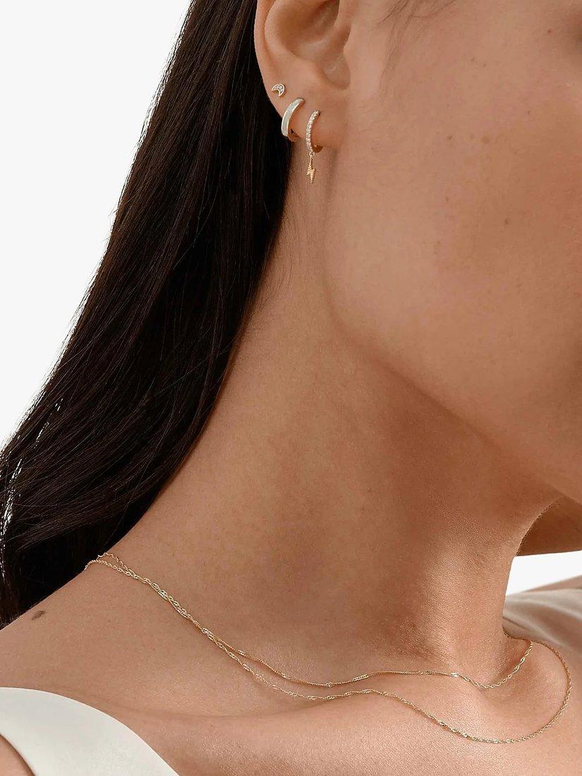 Product image 5 of 9, which shows Edge of Ember 14ct Gold Diamond Lightning Bolt Drop Hoop Earrings, Yellow Gold