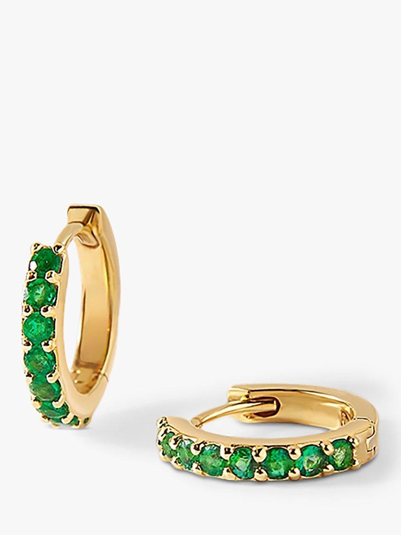 Product image 1 of 8, which shows Edge of Ember 14ct Gold Emerald Mini Hoop Earrings, Yellow Gold