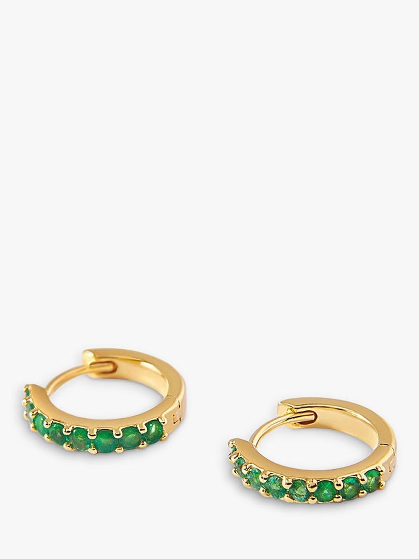Product image 3 of 8, which shows Edge of Ember 14ct Gold Emerald Mini Hoop Earrings, Yellow Gold