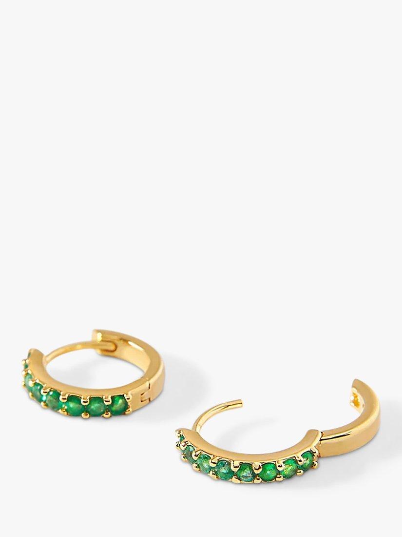 Product image 2 of 8, which shows Edge of Ember 14ct Gold Emerald Mini Hoop Earrings, Yellow Gold