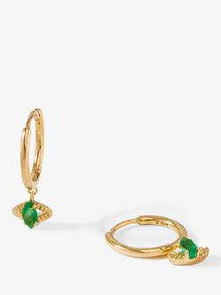 Edge of Ember 14ct Gold Emerald Evil Eye Huggie Hoop Earrings, Yellow Gold