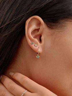 Edge of Ember 14ct Gold Emerald Evil Eye Huggie Hoop Earrings - view 2, Yellow Gold